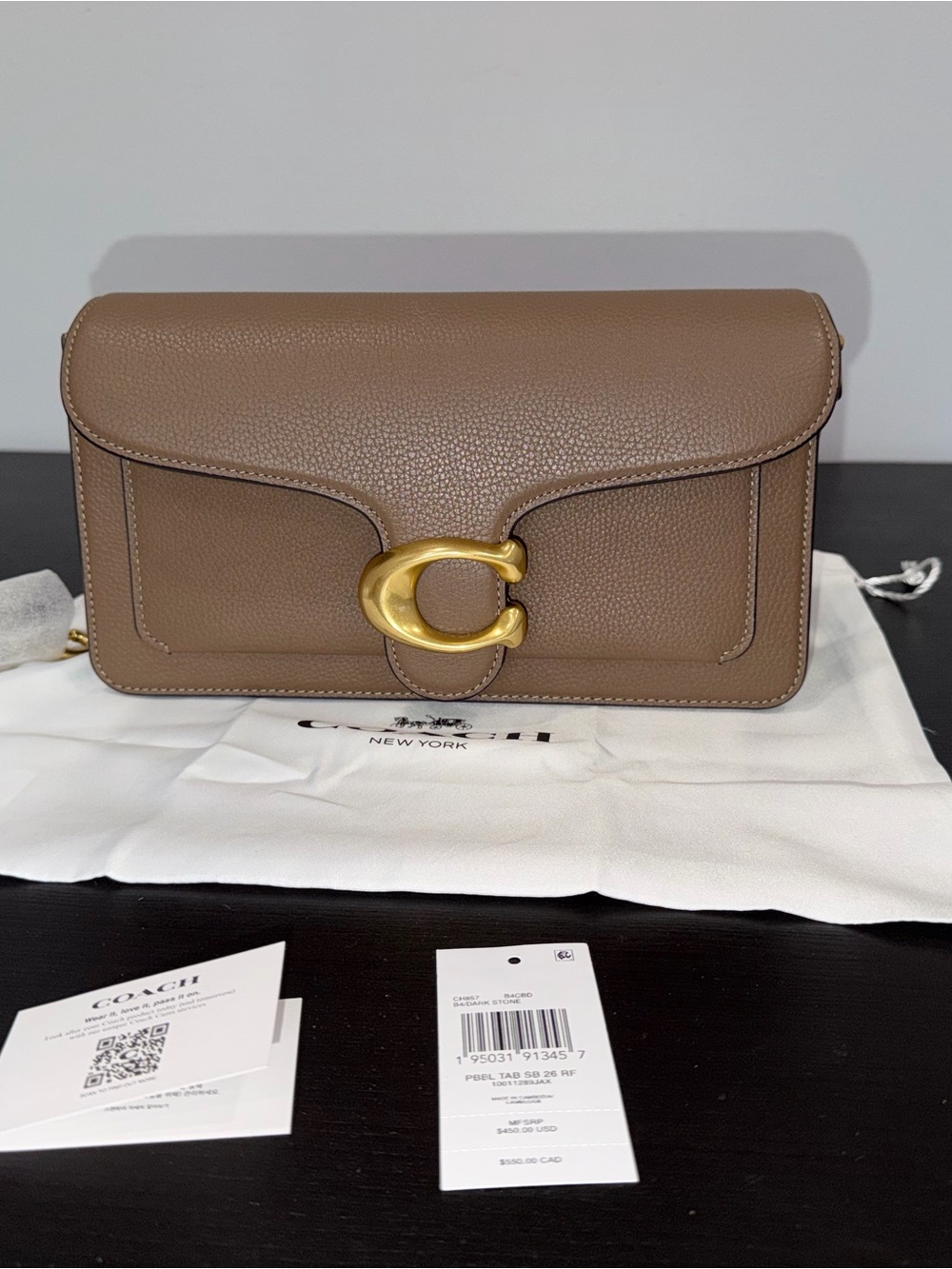 NWT Coach Tabby 26 Shoulder bag in Dark Stone with Gold Hardware